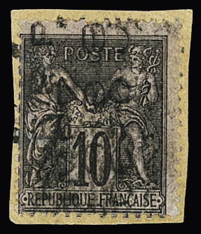 N°16 10c. noir s. lilas, sur fragment, TB.