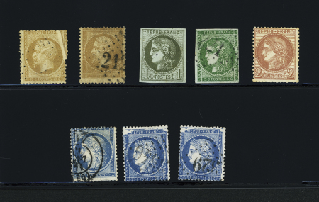 1862-1876, Lot de 8 timbres avec variétés, dont pli
