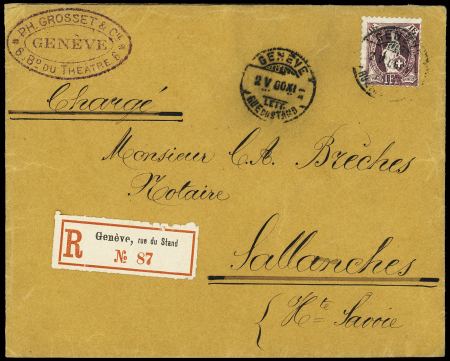 1894-1900 1Fr. lila als EINZELFRANKATUR auf Reco-Briefumschlag