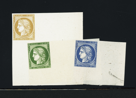 Trois Essai 1858 au Balancier de monétaire, en vert,