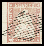 15Rp. rosa, weissrandig mit Bogenrand links, entwertet