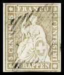 5Rp. mattgraubraun, dünnes Papier, weissrandig mit