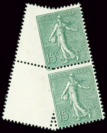 N°130 15c vert-gris, variété piquage oblique, neuf