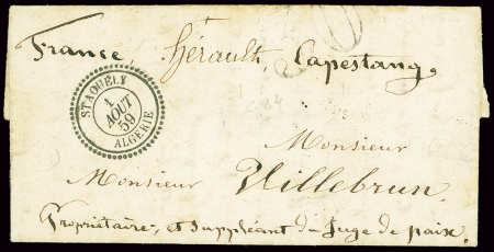 1859 Lettre sans timbres pour la métropole (Capestang)