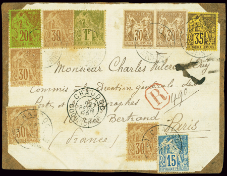 1892 Devant de lettre recommandé pour Paris avec affranchissement