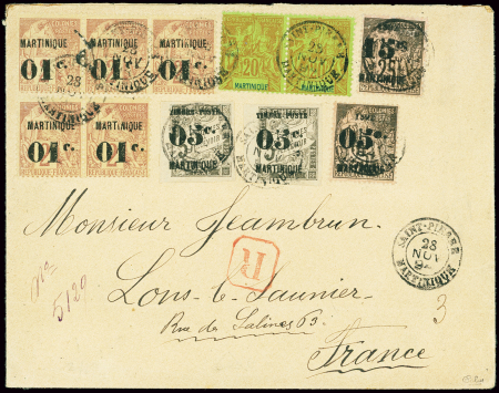 1894 Lettre recommandée portant divers timbres provisoires
