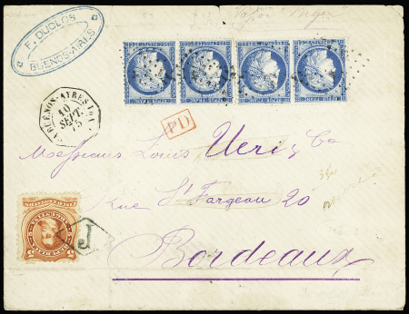 1875 Envelope from Buenos Aires to Bordeaux bearing