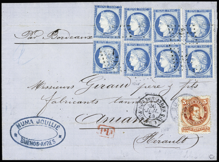 1874 Folded cover from Buenos Aires to Hérault (France)