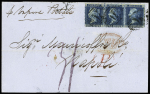 1858 Folded cover to Napoli franked by GB 1858 2d Blue
