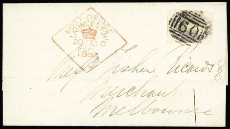 1860 Folded cover to Melbourne bearing 1858 6d dull