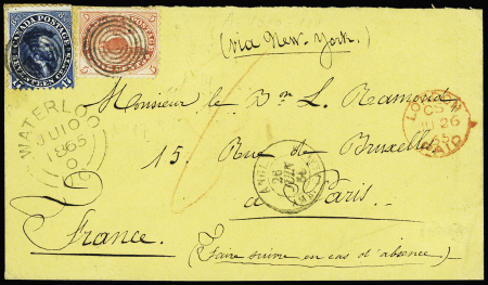1865 Envelope to France franked by 1859 Beaver and