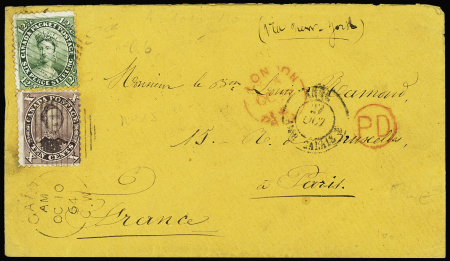1864 Envelope to France franked by 1859 QV & Prince