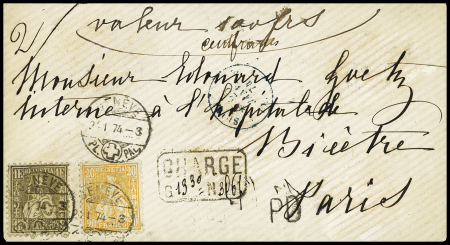 1Fr Golden und 20C Orange auf Chargé-Wertbrief (100CHF)
