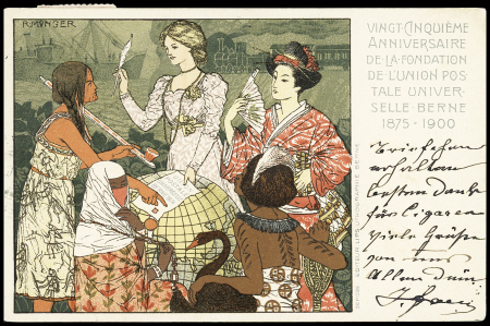 Drei illustrierte Karten, dabei "Crontrabass" und "Frauen",