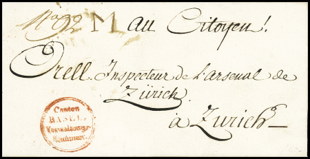 1. Dezember 1800 - Faltbrief von Basel nach Zürich