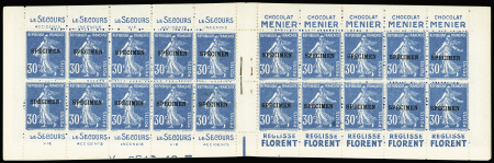 N°192-CA4 30 c bleu Semeuse en carnet surcharge "Spécimen"