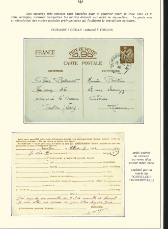 2 CP interzones dont 1CP 90c Iris OBL hex "Cuirassé l'Océan" (15.10.40). TB