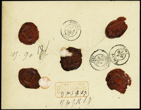 N°57, 80c rose, bande de 3 + n°58 OBL GC 1332 + T16 Dornes (1873) sur lettre chargée pour Nevers (VD 1200F). TB