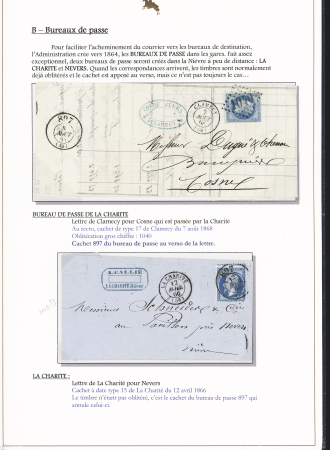 N°22 OBL bureau de passe 897 (1866) sur le timbre (ind 19) et n°29 OBL GC 1040 + T15 Clamecy + bureau de passe 897 au verso. TB