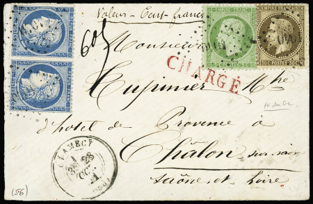 N°20 + 30 + 37 en paire OBL PC du GC 1040 + T17 "Clamecy" (26 oct 71) sur lettre chargée (VD 100F) pour Chalon sur Saône). TB