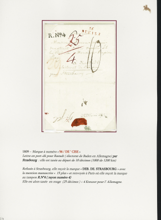 Decize : 7 lettres avec MP de Decize dont L n°1 (1760 - ind 12 - manuscrite), L2 (1776 - ind 11), 56 De'cise en rouge pour l'Allemagne avec au verso petite MP "Deb de Strasbg" (ind 19 - 1809), MP "P 56 P Decise" (1808 ro