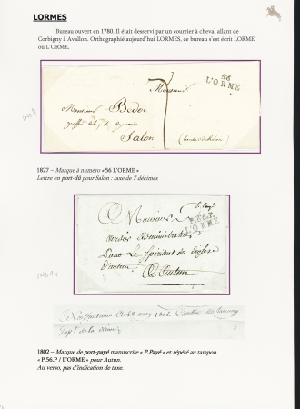 Lormes : 4 MP ; "56 L'Orme" (1827 - ind 8 et 1829 - ind 12). TB