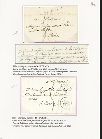 Lormes : 4 MP ; "56 L'Orme" (1827 - ind 8 et 1829 - ind 12). TB