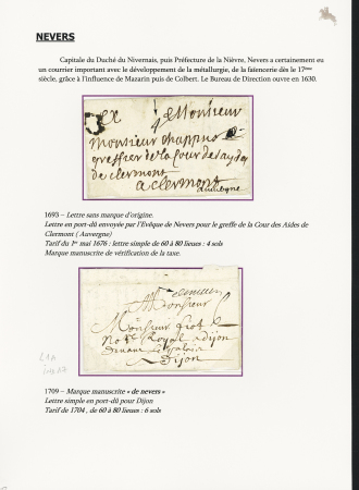 14 plis avec marques postales de Nevers période ancien régime. TB