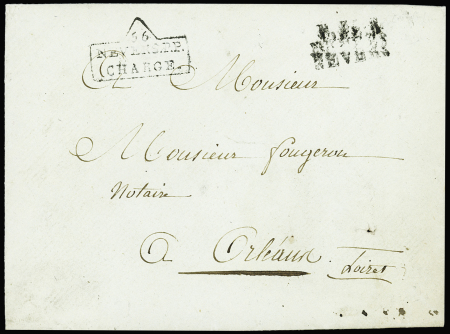 Lettre avec MP "P 59 P Nevers" + marque encadrée en forme de trapèze "56 Nevers PP chargé", ind 24, RR. TB
