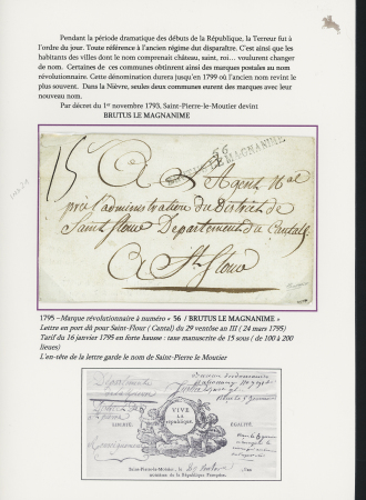 Lettre de St Pierre le Moutier pour Saint Flour avec marque révolutionnaire "56 Brutus le Magnanime" (1795), ind 21. rare et TB