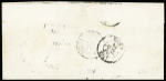N°12 5c vert, bande de 4 OBL PC 1729 + T15 "Lillers (61)" (1860) + boite rurale "E" sur lettre. TB
