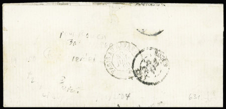 N°12 5c vert, bande de 4 OBL PC 1729 + T15 "Lillers (61)" (1860) + boite rurale "E" sur lettre. TB