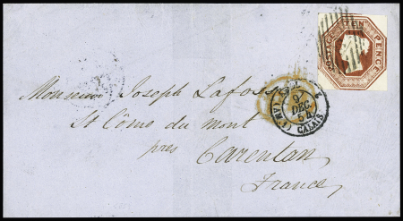 GB n°6 sur lettre de Londres pour Carentan avec CAD d'entrée noir "Angl 2 (AM1) Calais" (1854). AFF rare et TB