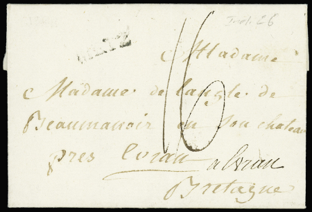 Lettre de Metz avec au verso MP "Deboursé de Lorient" (L n°10, 38mm), ind 26. RR. TB