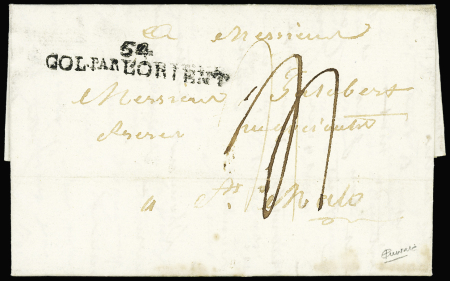 Lettre de la Martinique pendant l'occupation anglaise pour Saint Malo avec MP d'entrée maritime "54 Col par Lorient" (1801 - Salles n°28), ind 21. TB