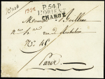 Lettre avec MP "P 54 P L'Orient" + "chargé" (1828), jolie pièce