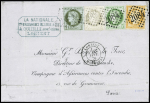 N°38 + 50 + 52 + 53 OBL GC 2084 + T18 "Lorient Morbihan" (27 janv 76) sur lettre pour Paris, AFF tricolore. TB