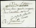 Lettre de Rennes pour Josselin avec MP "Arm des Ctes de Brest" + cursive "COMre de l'armée des côtes de Brest". TB