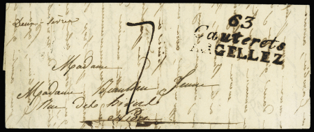 Cauterets : cursive double "63 Cauterets Argellez" (1822), ind 19. TB