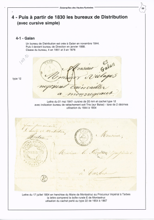 6 lettres de Galan dont cursive "63 Galan" (1847 - ind 12), n°13 (def) OBL PC 1362 + T22 Galan (1862), n°22 OBL GC 1615 + T22 "Galan" (1867). TB