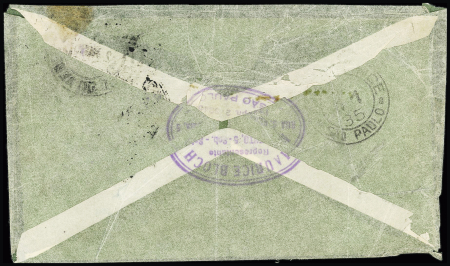3.11.1935. Accident du Laté 28 à Aracaju. Lettre avec griffe vilette "Courrier accidenté au Brésil le 3 novembre 1935" (Nierinck n°351103a). TB