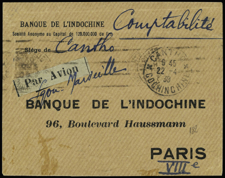 27.4.1938. Hanoï - Paris. Avion Dewoitine 338 piloté par Lacaze tombé en panne à Allahabad sur lettre sans mention (Nierinck n°380427). TB