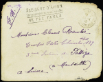 5.5.1940. Même accident. Env. brûlée avec griffe noire "Accident d'avion correspondances recueillies en mer ne pas taxer" (Nierinck n°400505d). TB