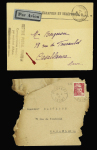 22.7.1946. N°716 OBL Dieulefit sur lettre brûlée pour Casablanca + env. PTT avec griffe noire "Service postal français correspondance retardée par accident d'avion" (accident de Pontarme près Senlis) (Bierinck n°460722a)
