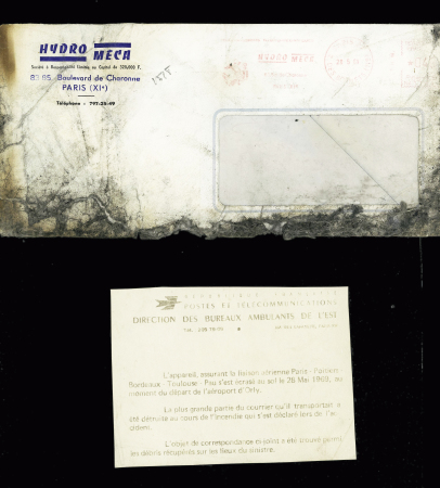 28.5.1969. Accident du DC4 Paris - Bordeaux avec griffe noire au verso "Courrier accidenté en cours de transport" (Nierinck n°690528). TB
