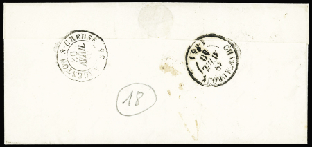 N°3 OBL grille + T15 Bellac (1849) sur lettre, ind 18. TB