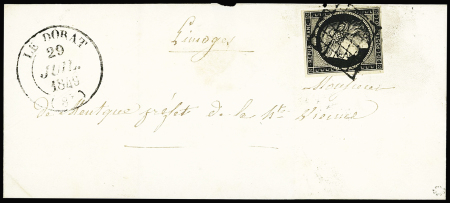 N°3 OBL grille + T14 Le Dorat (1849) sur lettre, ind 18. TB