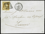N°1 OBL grille + T15 Limoges (1851) sur lettre locale