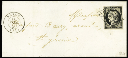 N°3 OBL grille + T15 Nexon (1850) sur lettre, jolie pièce