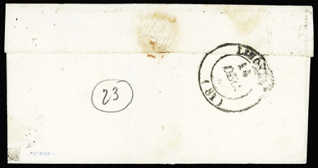 N°3 OBL grille + T15 Razès (1849) sur lettre avec boite rurale B. Ind 23. Rare et TB